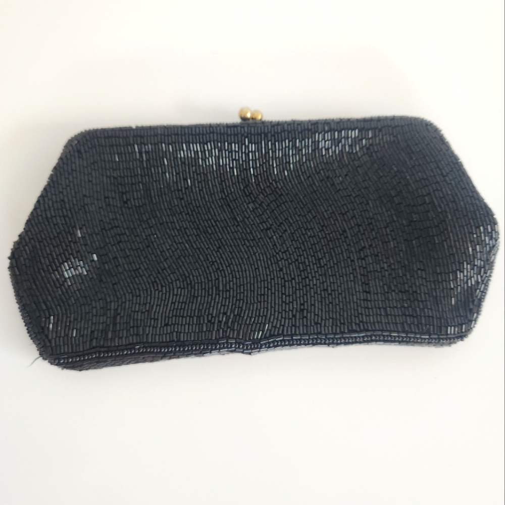 Vintage Sharonee Japanese Black Beaded Clutch
